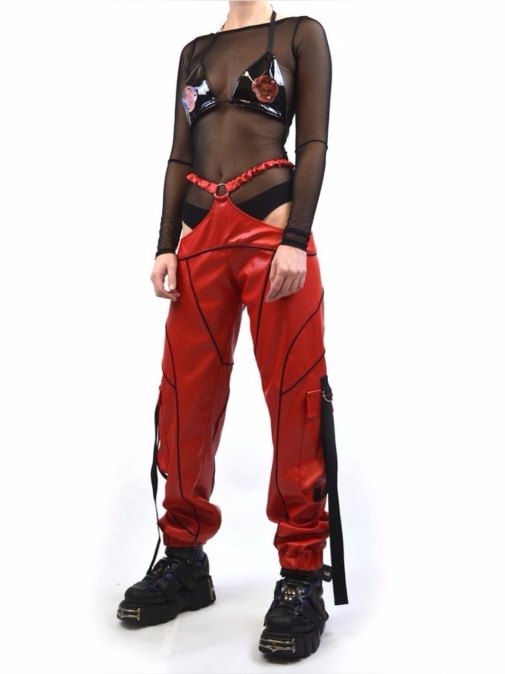 Namilia Motocross G-String Vegan Leather Pants in Red